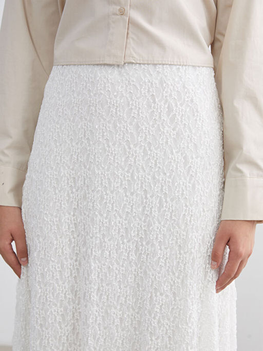 Beli Lastikli Ajurlu Dantelli Etek