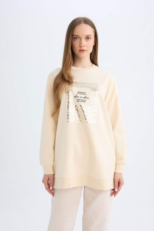 Толстовка-туника с принтом и круглым вырезом стандартного кроя - Defacto фото 4