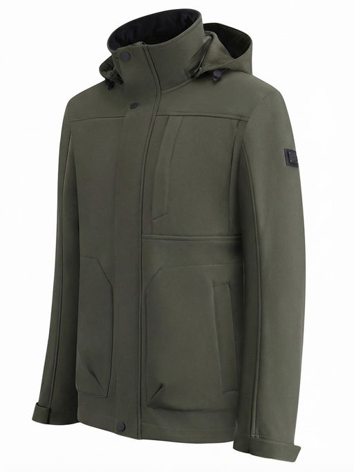 Ветровка мужская софтшелл виндстоппер с капюшоном спортивная цвета хаки 9617_1Kh
