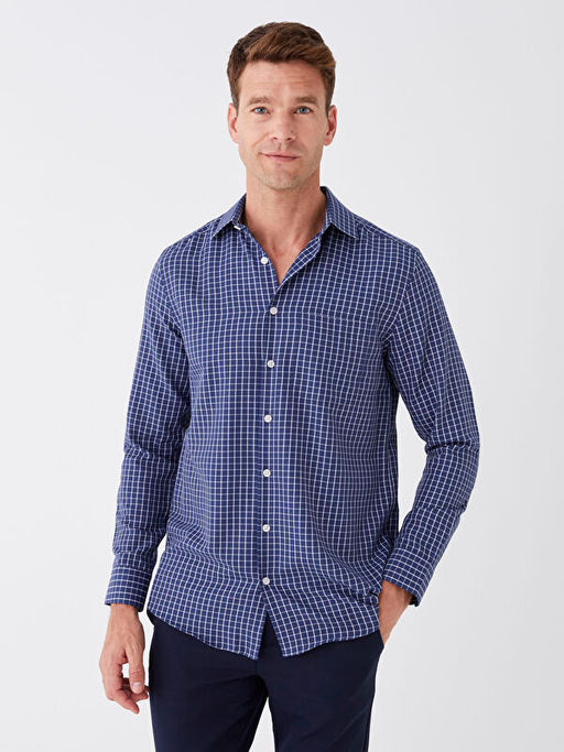 Regular Fit Uzun Kollu Ekose Gabardin Erkek G?mlek