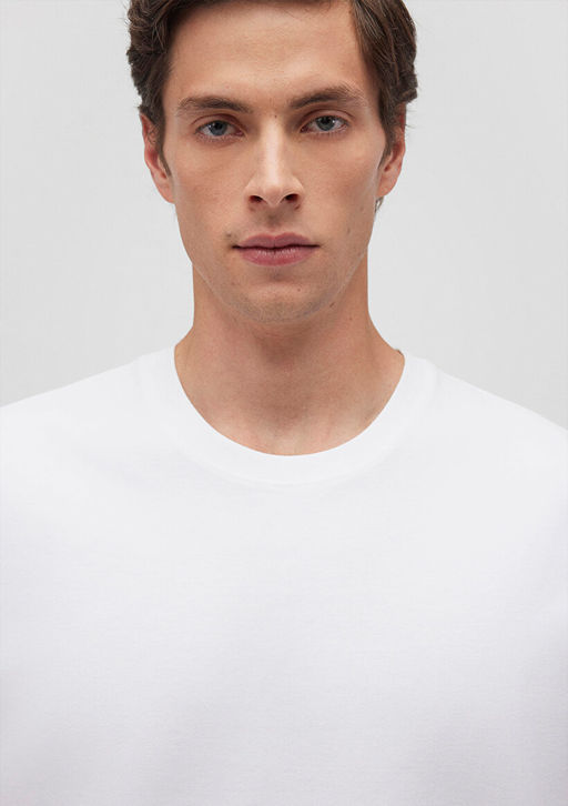 Beyaz Premium Basic Tisort - Mavi фото 5