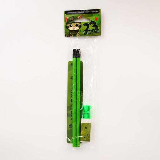 Подарочный набор С 23 февраля! Котик, линейка, карандаши, точилка и ластик - Artfox фото 8