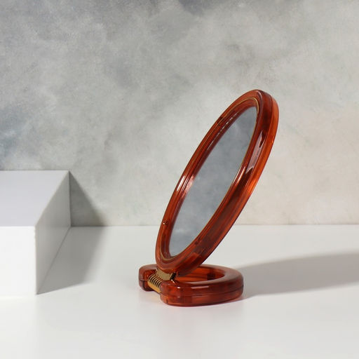 Зеркало настольное, с увеличением х2, двусторонне, настенное, 8×16 см, (6×9.3 см), цвет янтарный