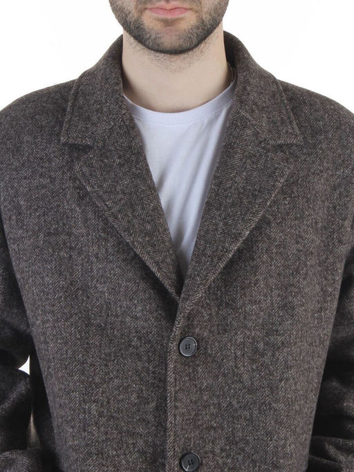475627962 BROWN/GRAY Пальто Френч демисезонное мужское (65% шерсть, 35% кашемир)