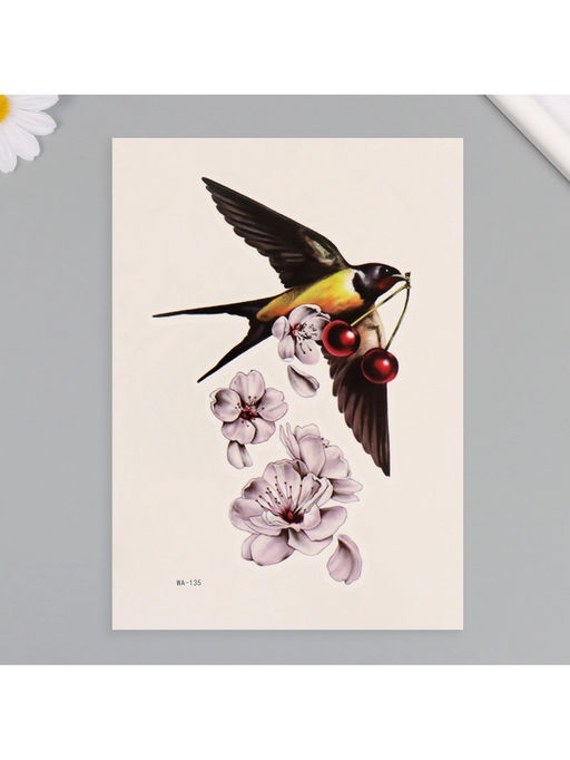 Цена за 2 шт. Переводная тату на тело цветная Ласточка, 26.1?14.6 см