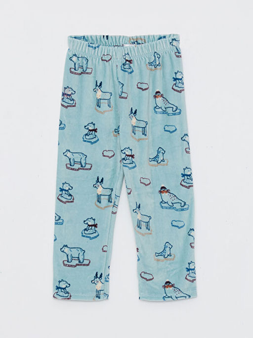 Polo Yaka Uzun Kollu Bask?l? Kadife Erkek Bebek Pijama Tak?m? - Waikiki фото 3