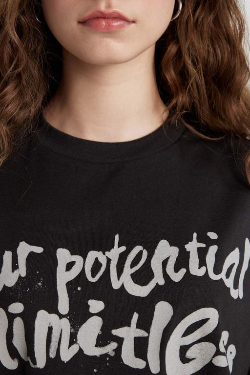 Футболка Oversize с круглым вырезом и короткими рукавами с принтом - Defacto фото 5