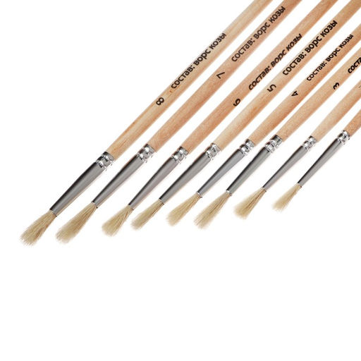 Набор кистей для рисования, коза, 8 штук: № 1, 2, 3, 4, 5, 6, 7, 8, круглые, деревянная ручка, международный размер