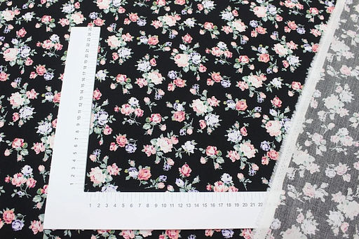 Штапель Премиум Винтажные букетики из роз на черном, 1.45м, вискоза-100%, 110гр/м.кв - Купава фото 2