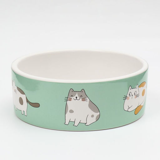 Миска керамическая Котяры 300 мл 12,5 x 4,5 cм, бело-зелёная - Пижон фото 2