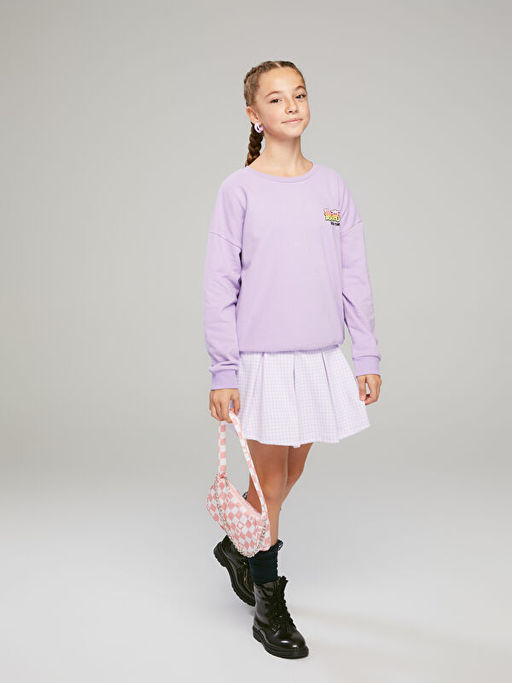 Bisiklet Yaka K-Pop Bask?l? Uzun Kollu K?z ?ocuk Sweatshirt - Waikiki фото 3