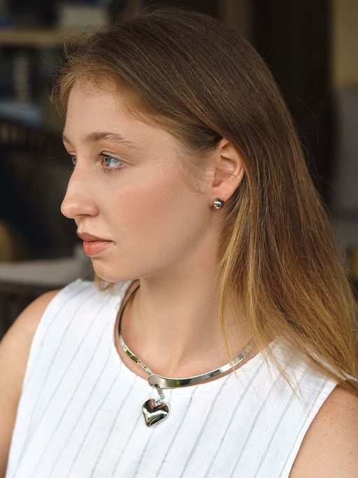 Набор 2 предмета: серьги, чокер «Обруч» сердце, цвет серебро