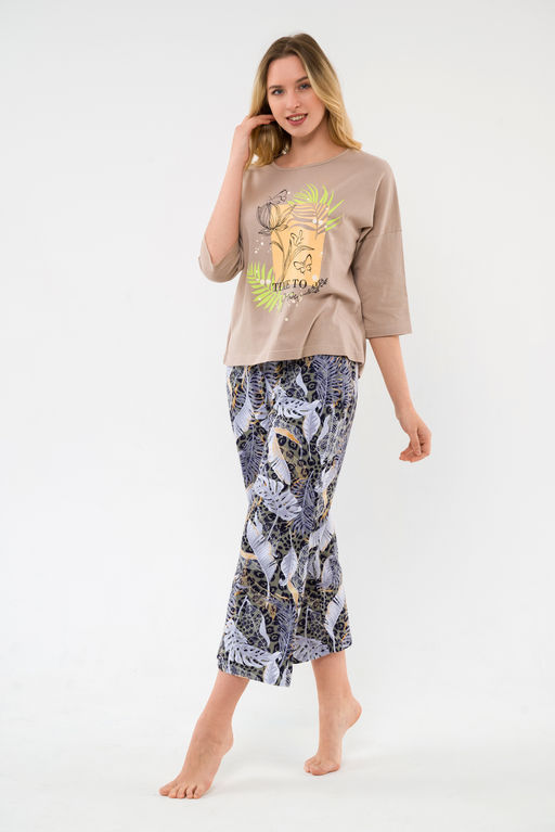 Пижама из футболки и брюк из кулирки Мечта тропики кофе - Амадэль фото 6