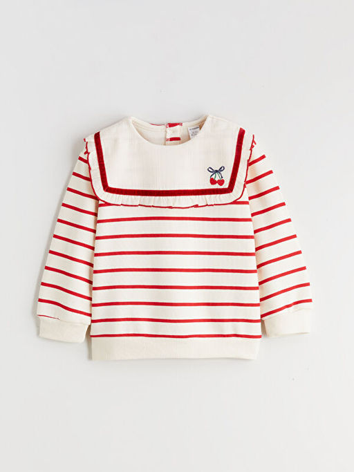 Bebe Yaka ?izgili K?z ?ocuk Sweatshirt