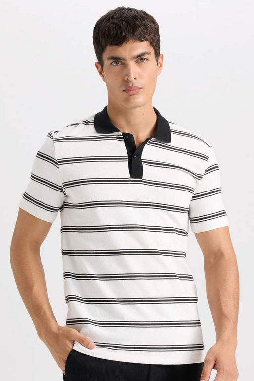Slim Fit Dar Kesim Cizgili Polo Tisort - Defacto фото 5