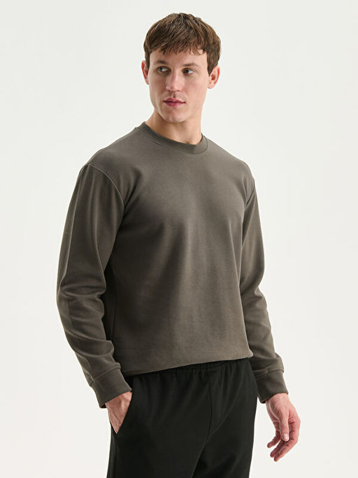 Bisiklet Yaka Nak??l? Erkek Sweatshirt