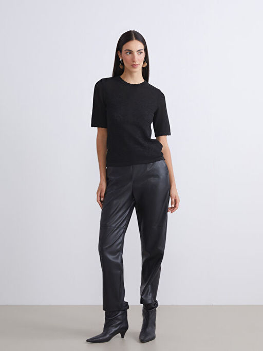 Beli Lastikli Kad?n Deri G?r?n?ml? Pantolon