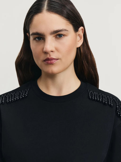 Футболка из хлопка с декоративными бусинами / Zarina фото 7