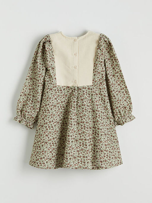 Bisiklet Yaka ?i?ekli Kadife K?z ?ocuk Elbise