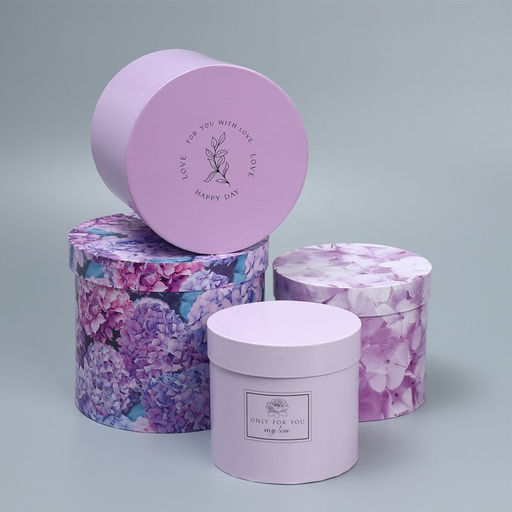 Набор коробок для цветов 4 в 1, упаковка подарочная, Лаванда, 14?14?13 см - 20?20?17.5 см