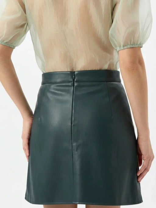 Юбка короткая из эко-кожи с молниями OD-1004-2, зеленая