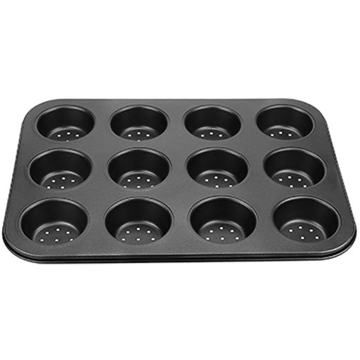 Форма для выпечки с тефлоновым покрытием 35х26,5см h2,8см, для 12 булочек, с перфорацией (Китай)