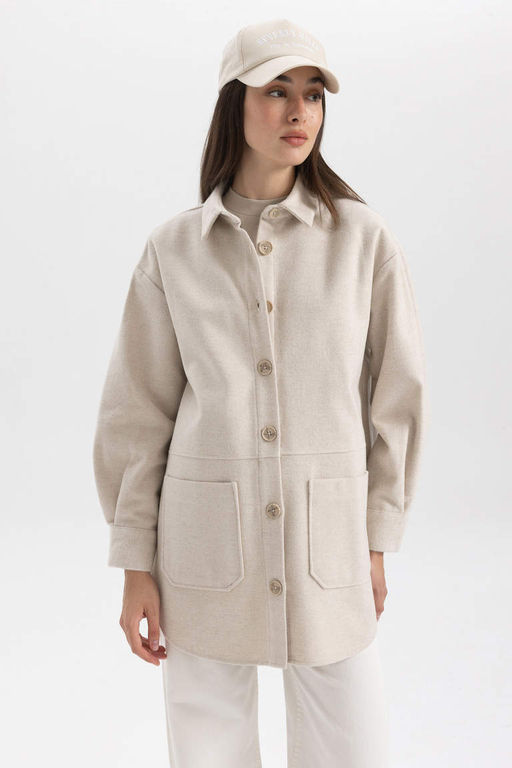 Рубашка-туника из габардина с длинными рукавами Relax Fit - Defacto фото 4