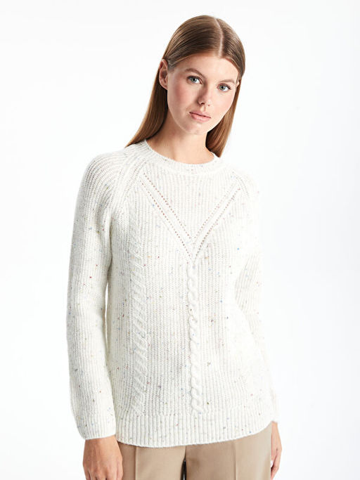 Bisiklet Yaka Desenli Kad?n Triko Kazak