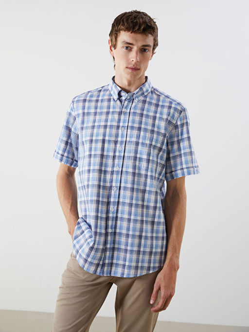 Regular Fit K?sa Kollu Ekose Erkek G?mlek