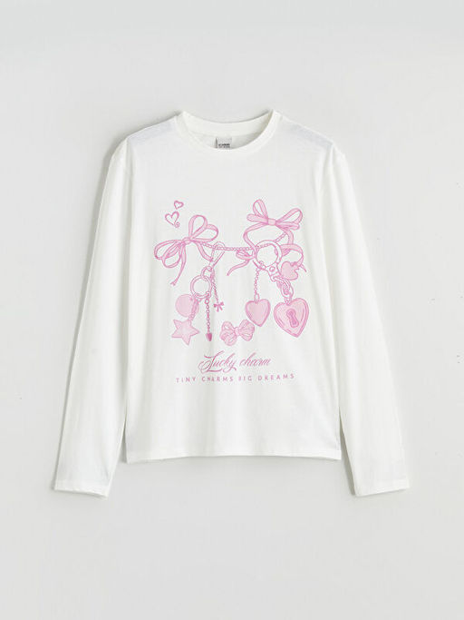 Bisiklet Yaka Bask?l? K?z ?ocuk Ti??rt