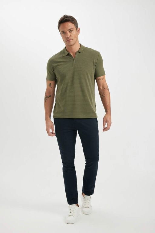 New Regular Fit Fermuarl? K?sa Kollu Basic Duz Polo Tisort - Defacto фото 5