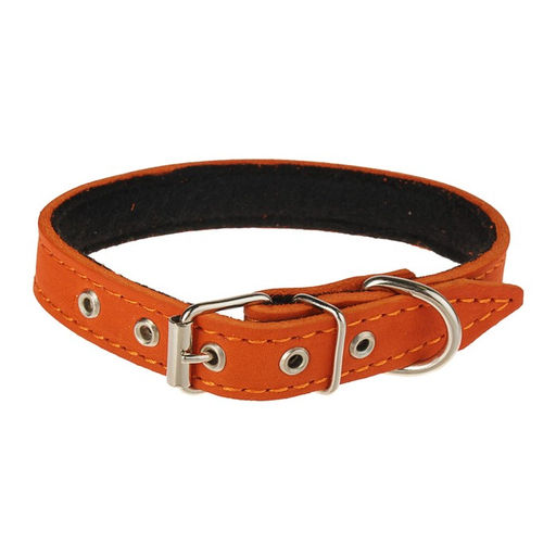 Ошейник кожаный на синтепоне, 45 х 2 см, ОШ 25-35 см, оранжевый - Пижон фото 2