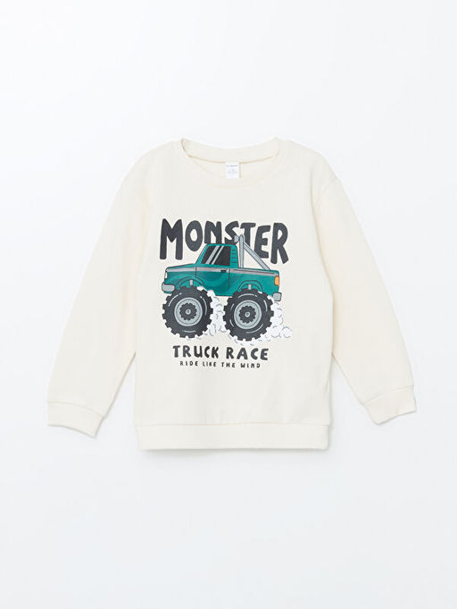 Bisiklet Yaka Bask?l? Uzun Kollu Erkek Bebek Sweatshirt 2li