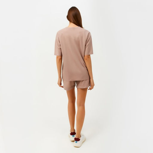 Костюм женский (футболка, шорты) MINAKU: Casual Collection, бежевый, размер 46