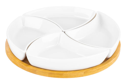 Менажница 25*25*6 см "Айсберг" крутящ. 4 секции на дерев. подставке