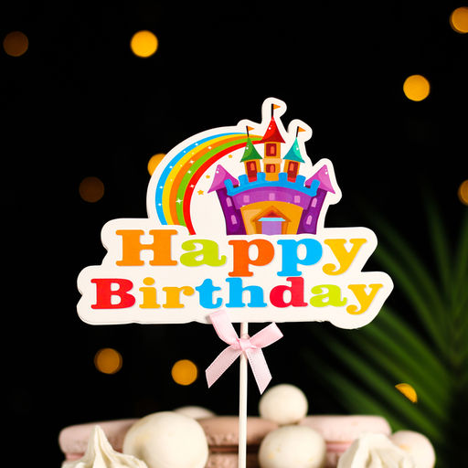 Топпер Happy Birthday. Замок, радужный, с бантиком, Дарим красиво