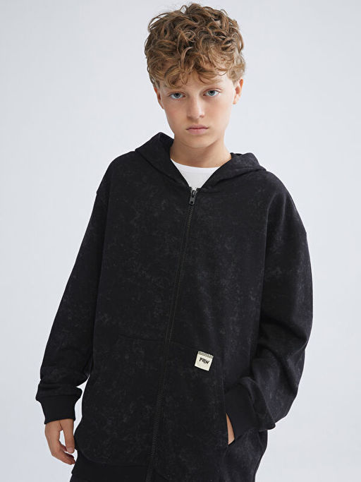 Kap??onlu Erkek ?ocuk Fermuarl? Sweatshirt