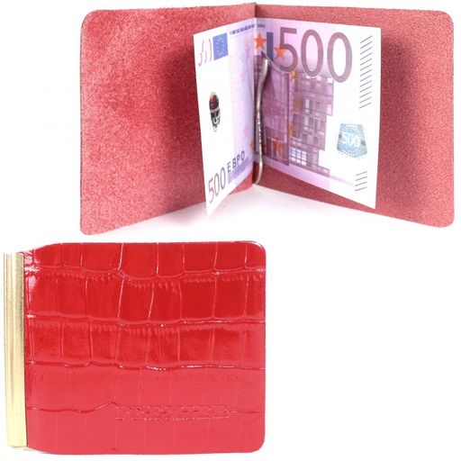 Зажим для купюр Premier-Z-1 (зажим-скрепка) натуральная кожа красный крокодил (115) 212641