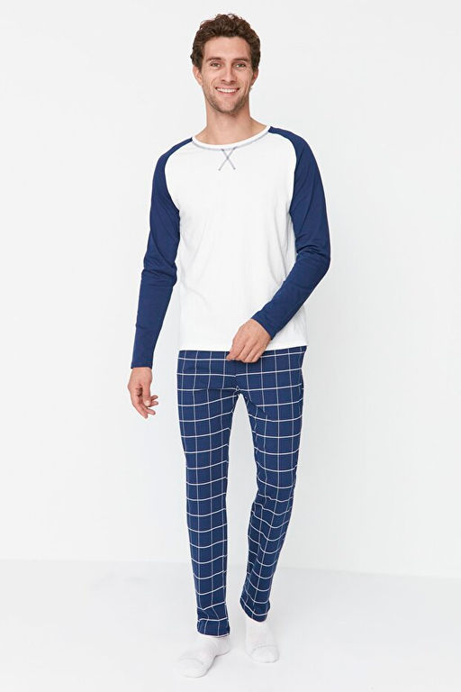 Lacivert %100 Pamuk Regular Fit Ekose _rme Pijama Tak_m_ THMAW21PT0879 - Trendyolmilla фото 2