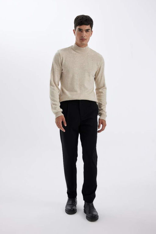 Slim Fit Dar Kesim Yar?m Bal?kc? Yaka Basic Duz Triko Kazak - Defacto фото 4