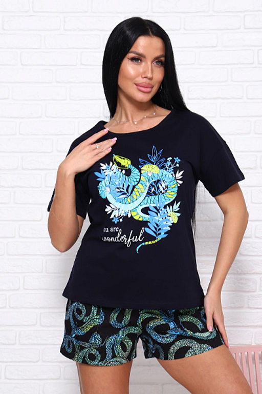 Костюм с шортами, принт (01030. бирюзовый) - Плиона фото 14