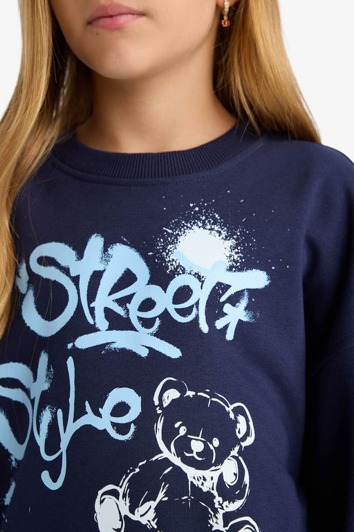 Oversize Geni_ Kal_p Bisiklet Yaka Bask_l_ Sweatshirt K_z _ocuk - Defacto фото 5