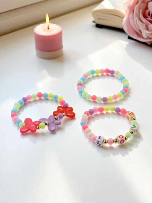 Цена за 2 шт. Набор детских браслетов «Выбражулька» 3 шт. d=5 см бабочки и буквы, цветные