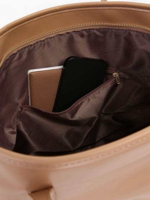 Сумка-шопер женская на молнии, размер 30.5×12×27 см, однотонная, бежевая