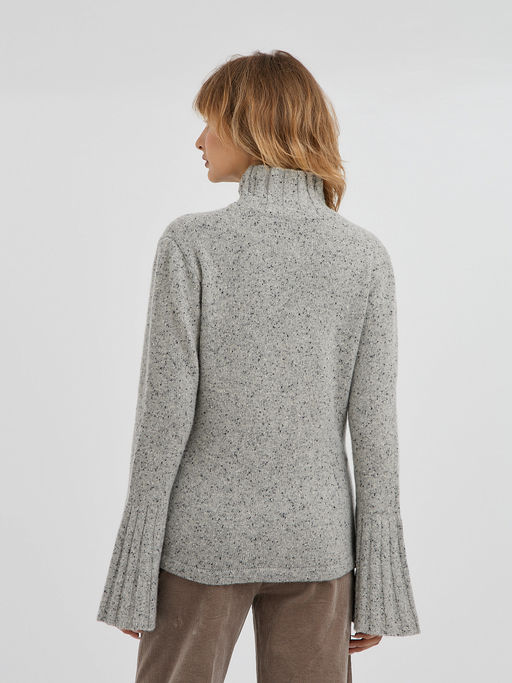 серая меланжевая водолазка с воротником стойкой и с расклешенными рукавами - Glenfield фото 9