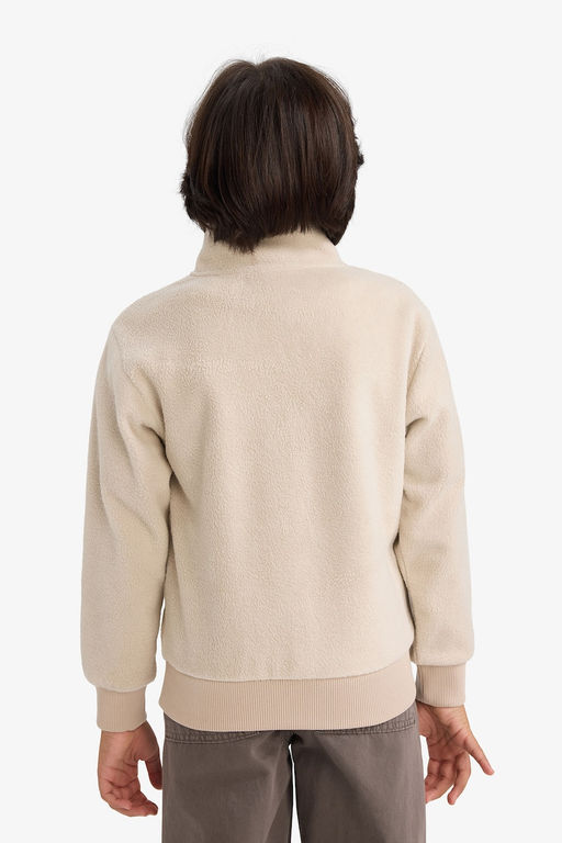 Yar_m Fermuarl_ Bask_l_ Polar Sweatshirt Erkek _ocuk - Defacto фото 5