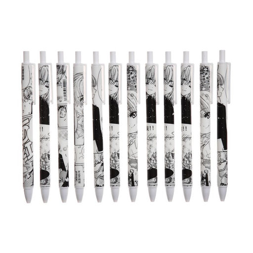 Цена за 12 шт. Ручка гелевая автоматическая чёрная Комикс-аниме МИКС
