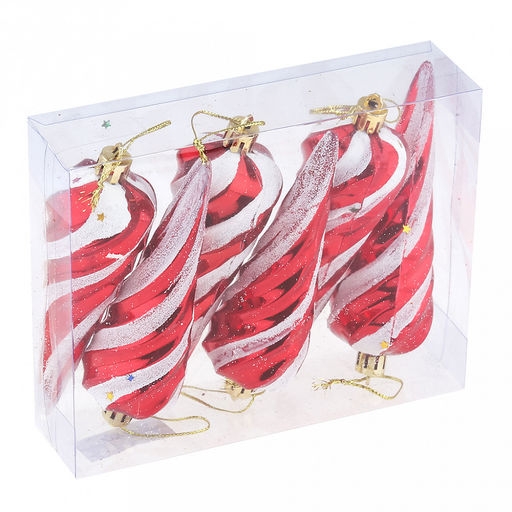 Елочная игрушка фигурка "Сосулька" h13см, витая, пластик, красный, набор 6шт (Россия)