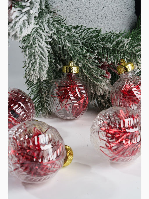 Ёлочные игрушки Бринцзе, шары новогодние, d=6 см, набор 6 шт., красный/прозрачный - Зимнее волшебство фото 3