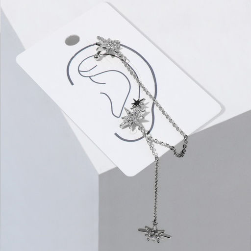 Серьга Кафф северная звезда с цепью, цвет белый в серебре - Queen fair фото 4